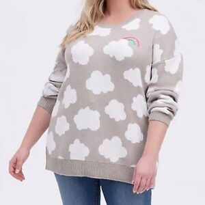 Torrid Cloud Print Knit Sweater Taupe Rainbow Detail Plus Size 1